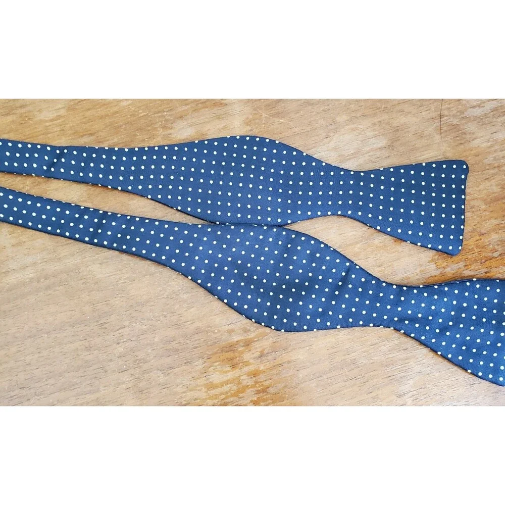 Bow Tie Navy Blue Beige Polka Dot Self Tying All Silk Adjustable Preppy Academia